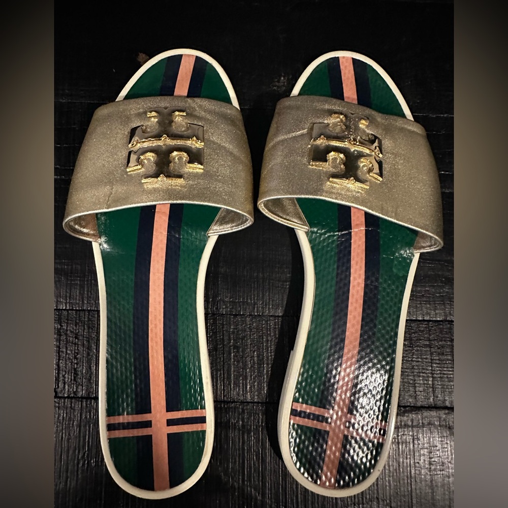 Tory Burch Gold Slide Sandals
